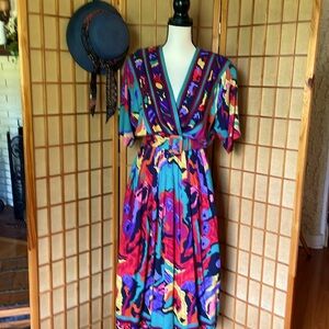 Together Dress Vintage Colorful Abstract Full Skirt Midi Dress